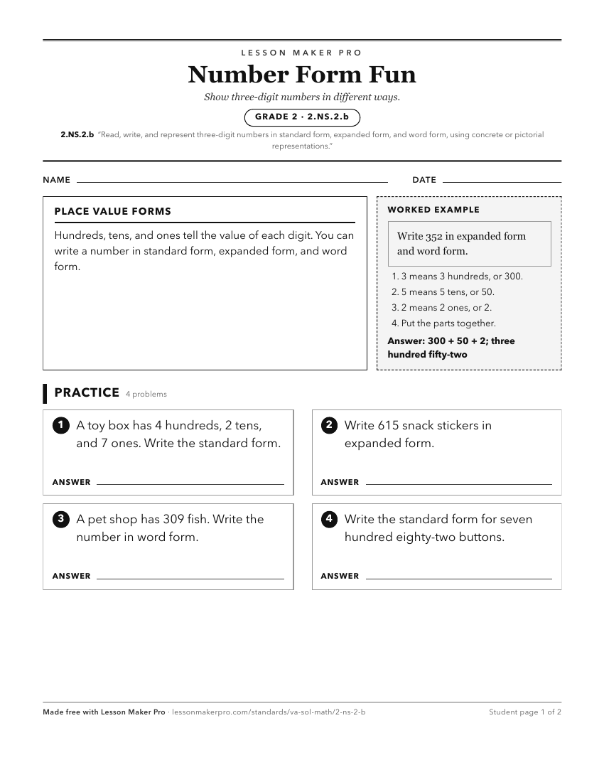 Preview of the 2.NS.2.b printable worksheet