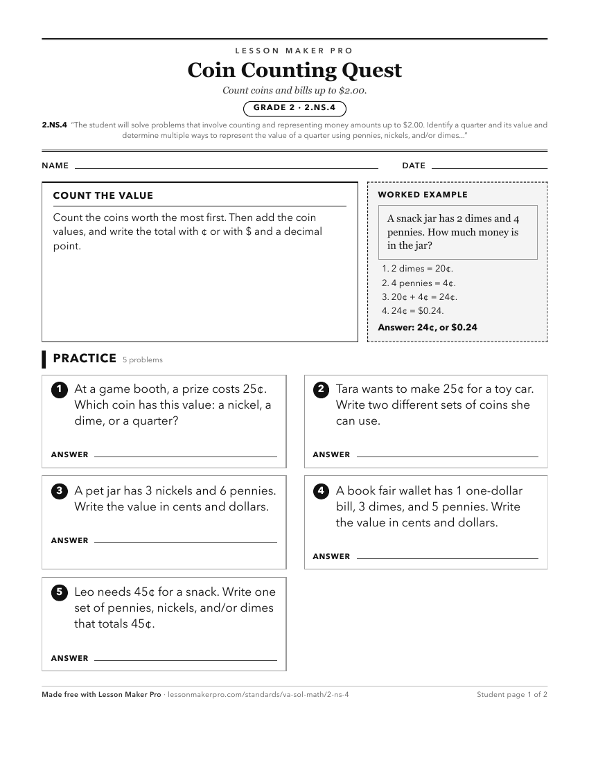 Preview of the 2.NS.4 printable worksheet