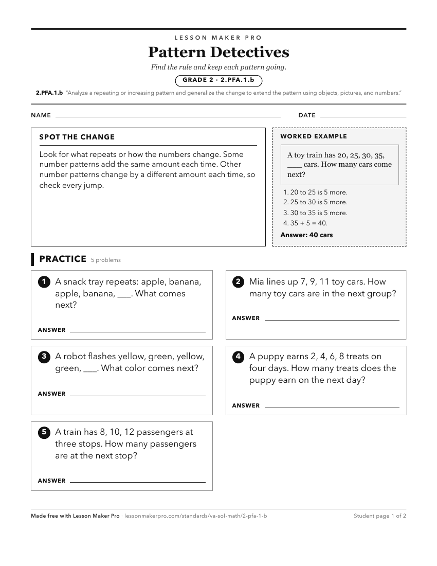Preview of the 2.PFA.1.b printable worksheet