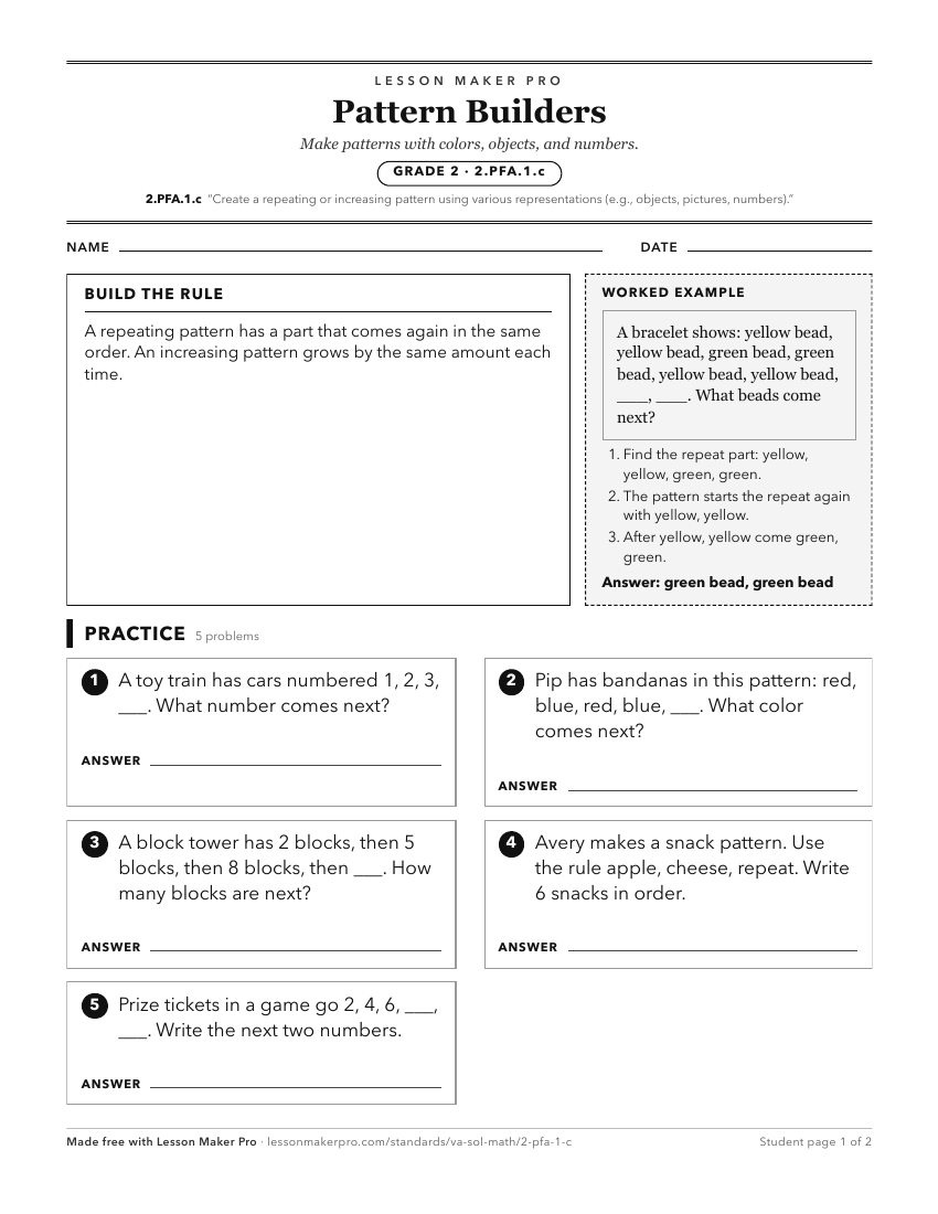 Preview of the 2.PFA.1.c printable worksheet