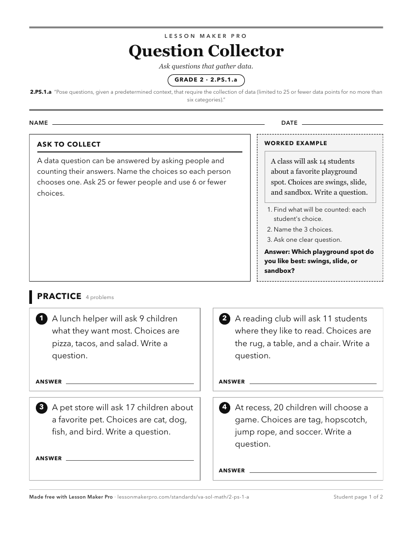 Preview of the 2.PS.1.a printable worksheet