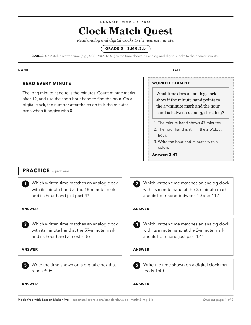 Preview of the 3.MG.3.b printable worksheet