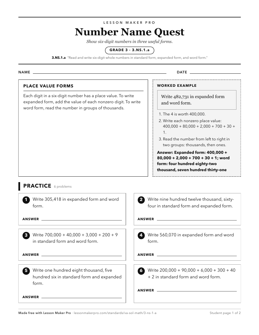 Preview of the 3.NS.1.a printable worksheet