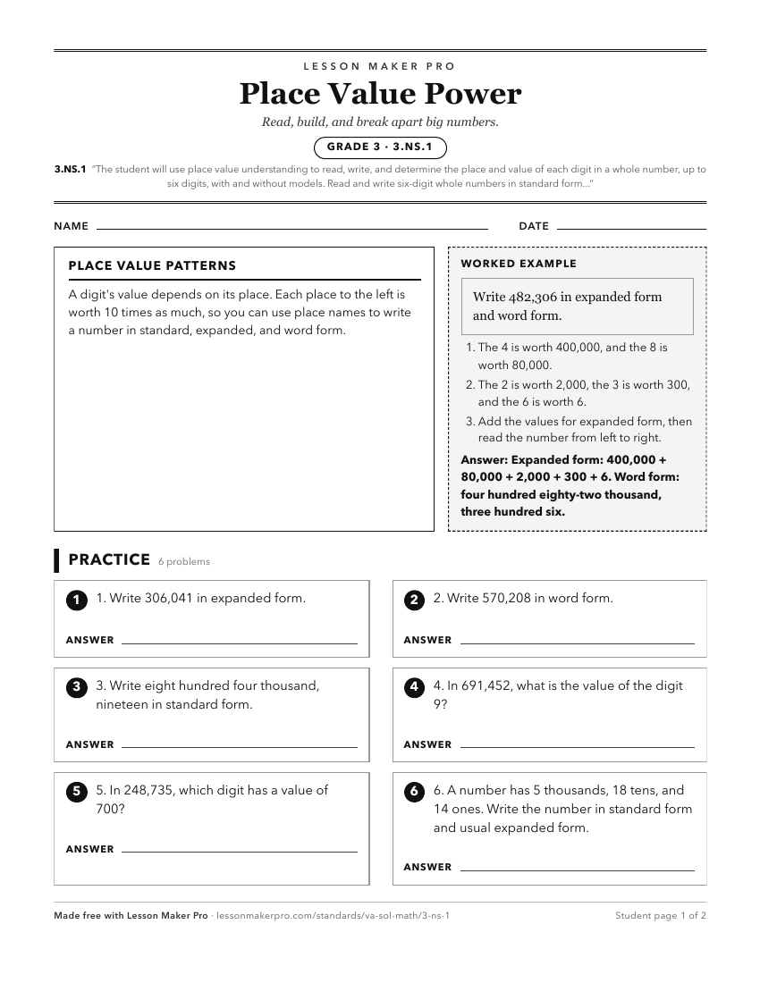 Preview of the 3.NS.1 printable worksheet
