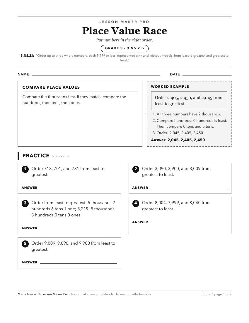 Preview of the 3.NS.2.b printable worksheet