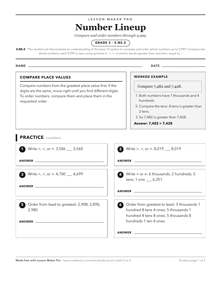 Preview of the 3.NS.2 printable worksheet