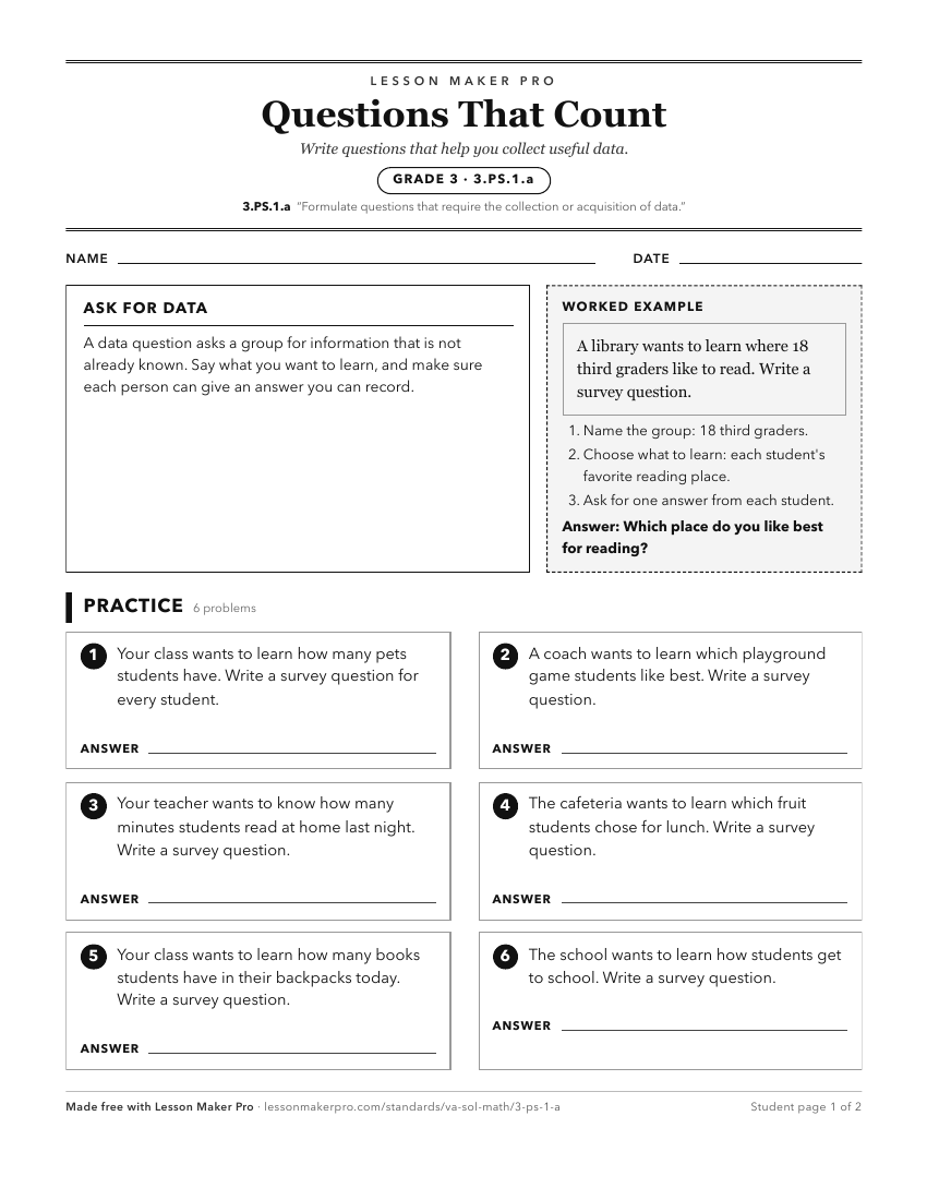 Preview of the 3.PS.1.a printable worksheet