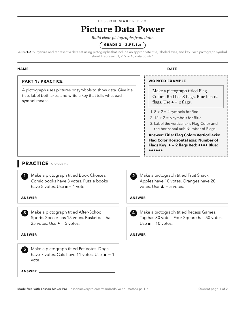 Preview of the 3.PS.1.c printable worksheet