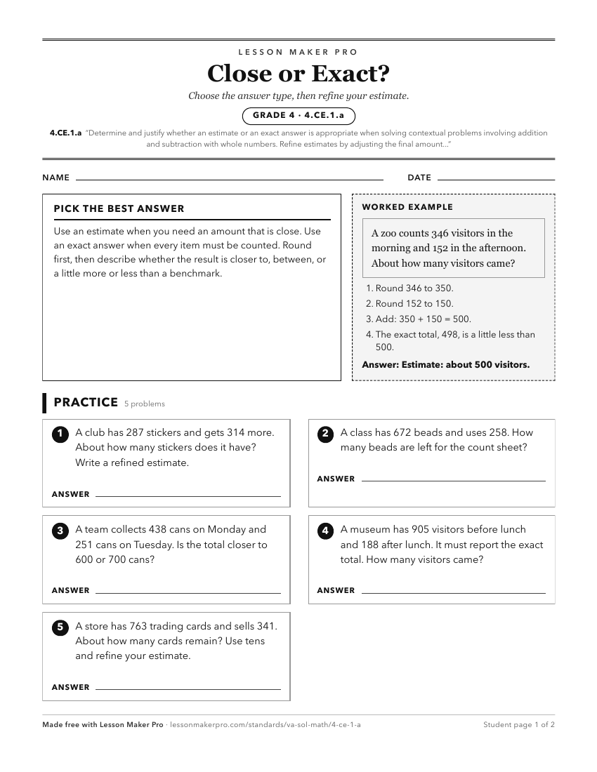 Preview of the 4.CE.1.a printable worksheet