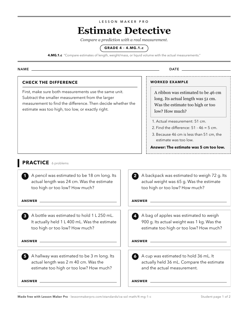 Preview of the 4.MG.1.c printable worksheet