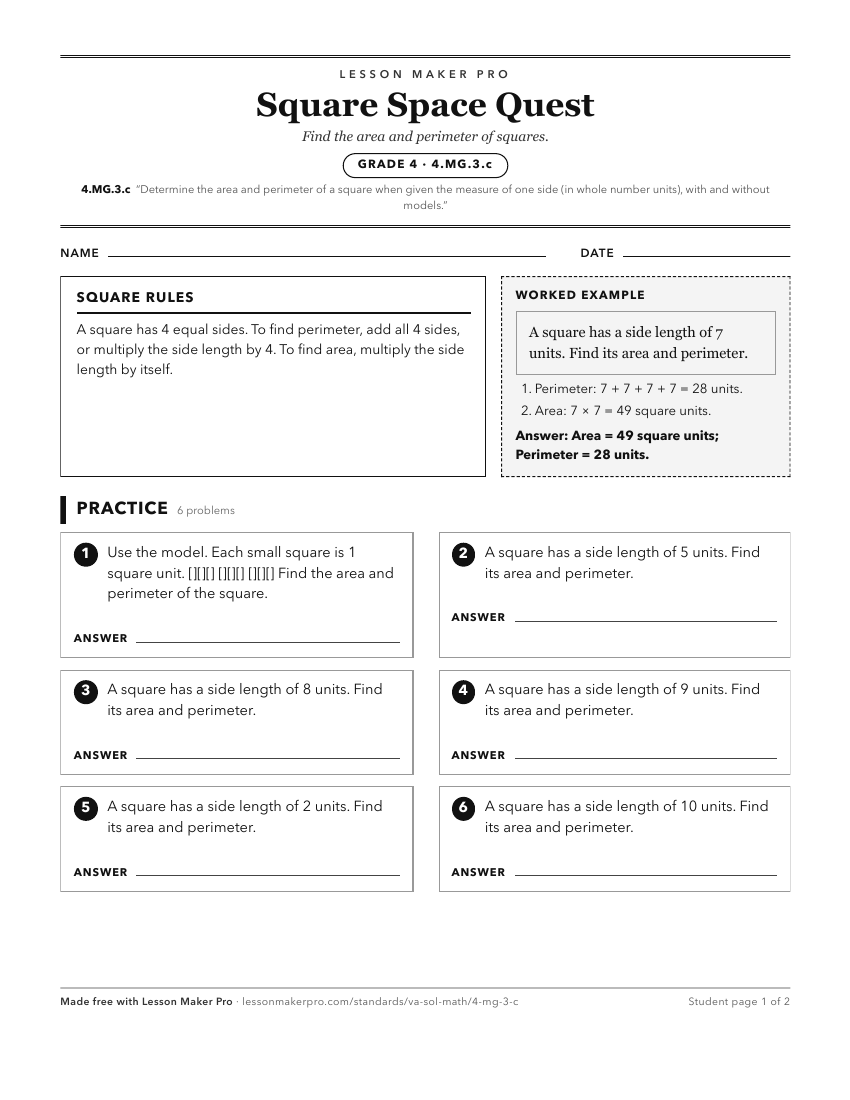 Preview of the 4.MG.3.c printable worksheet