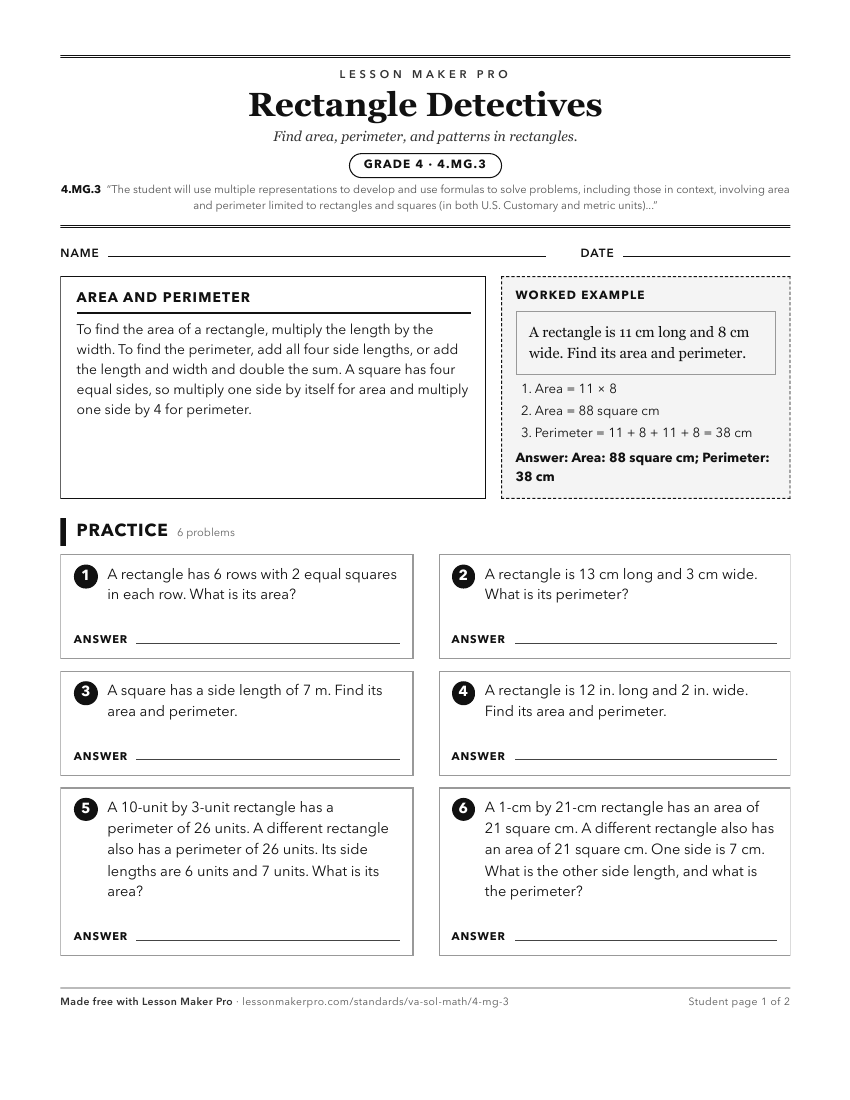Preview of the 4.MG.3 printable worksheet
