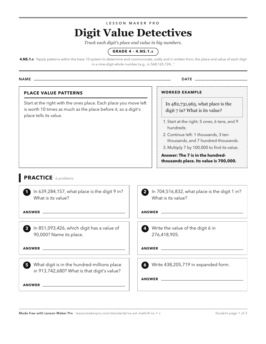 Preview of the 4.NS.1.c printable worksheet
