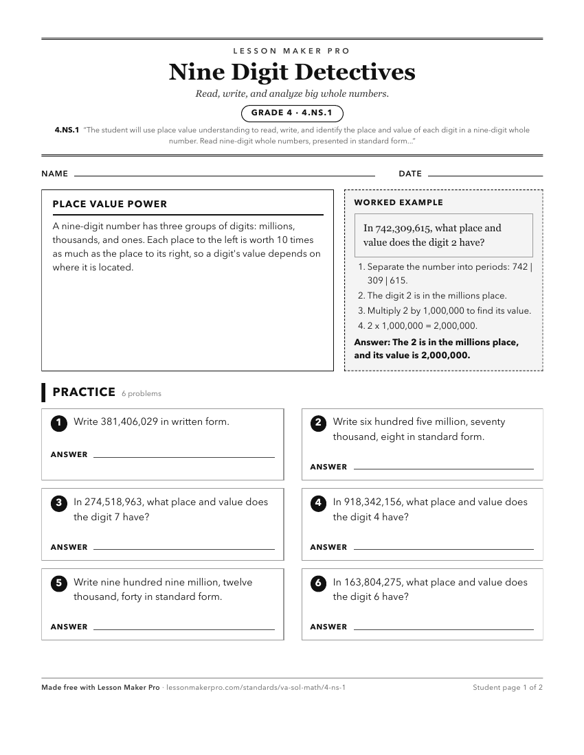 Preview of the 4.NS.1 printable worksheet