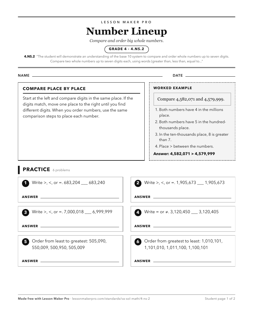 Preview of the 4.NS.2 printable worksheet