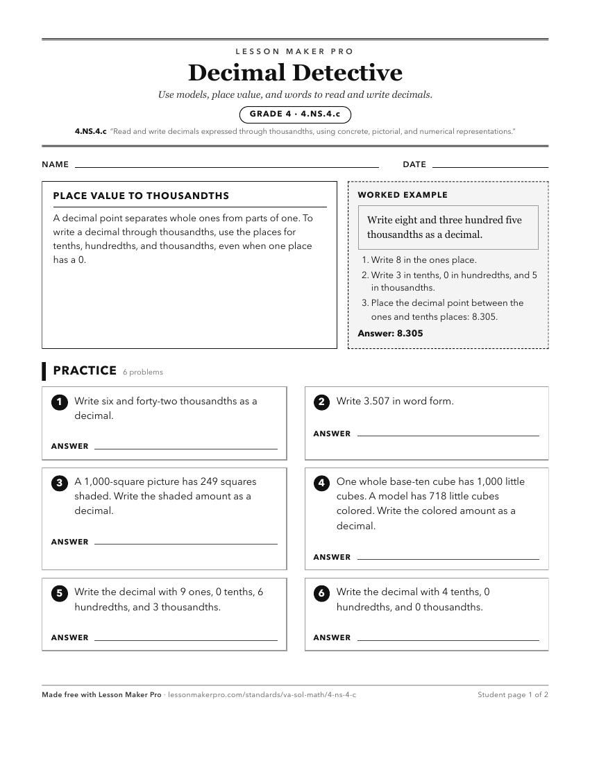 Preview of the 4.NS.4.c printable worksheet