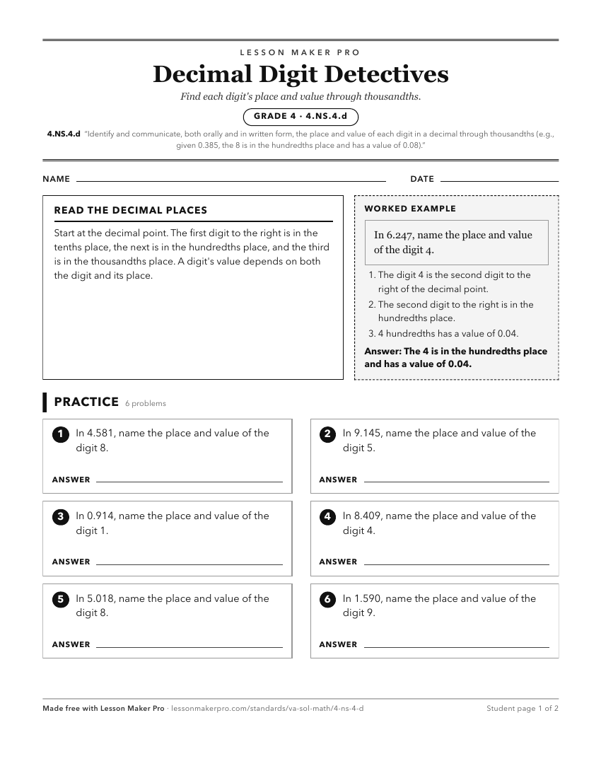 Preview of the 4.NS.4.d printable worksheet