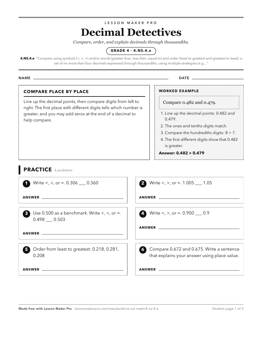 Preview of the 4.NS.4.e printable worksheet