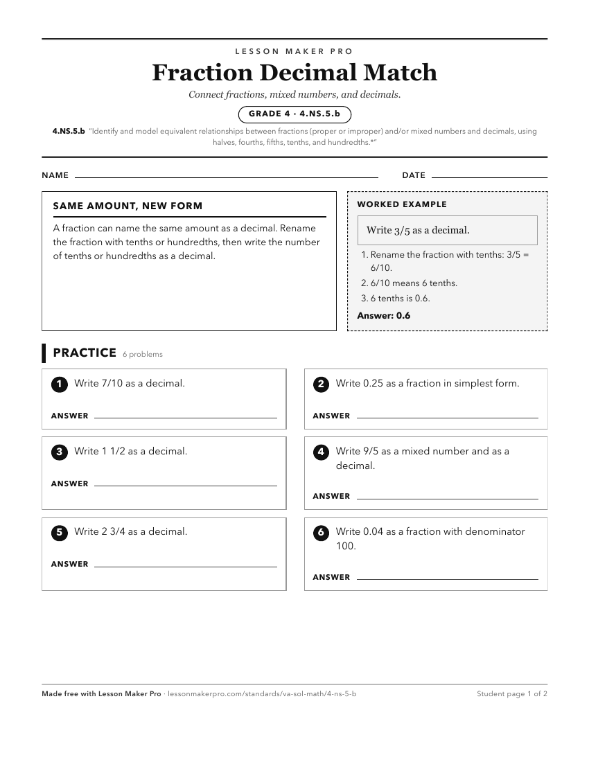 Preview of the 4.NS.5.b printable worksheet