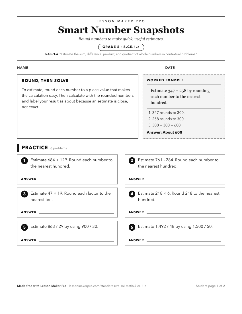 Preview of the 5.CE.1.a printable worksheet