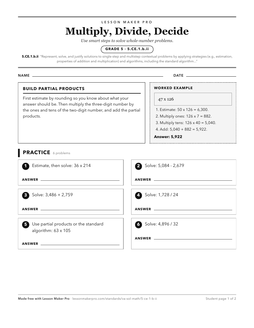 Preview of the 5.CE.1.b.ii printable worksheet