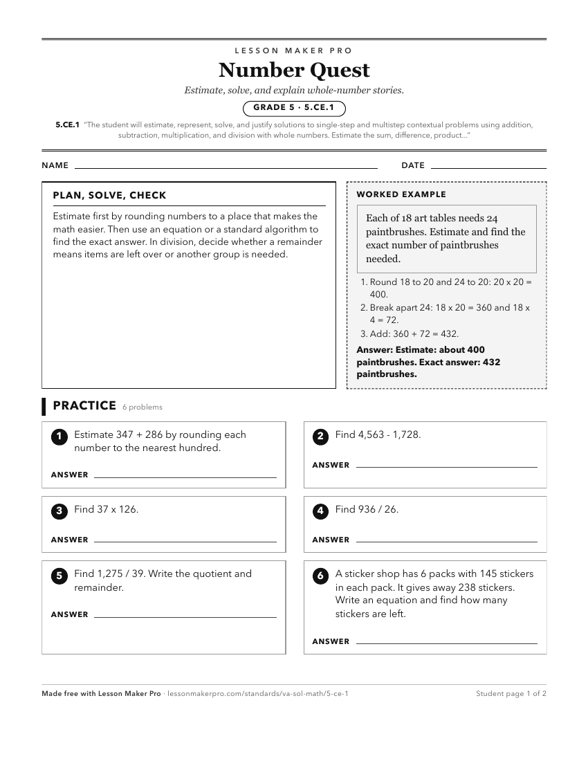 Preview of the 5.CE.1 printable worksheet