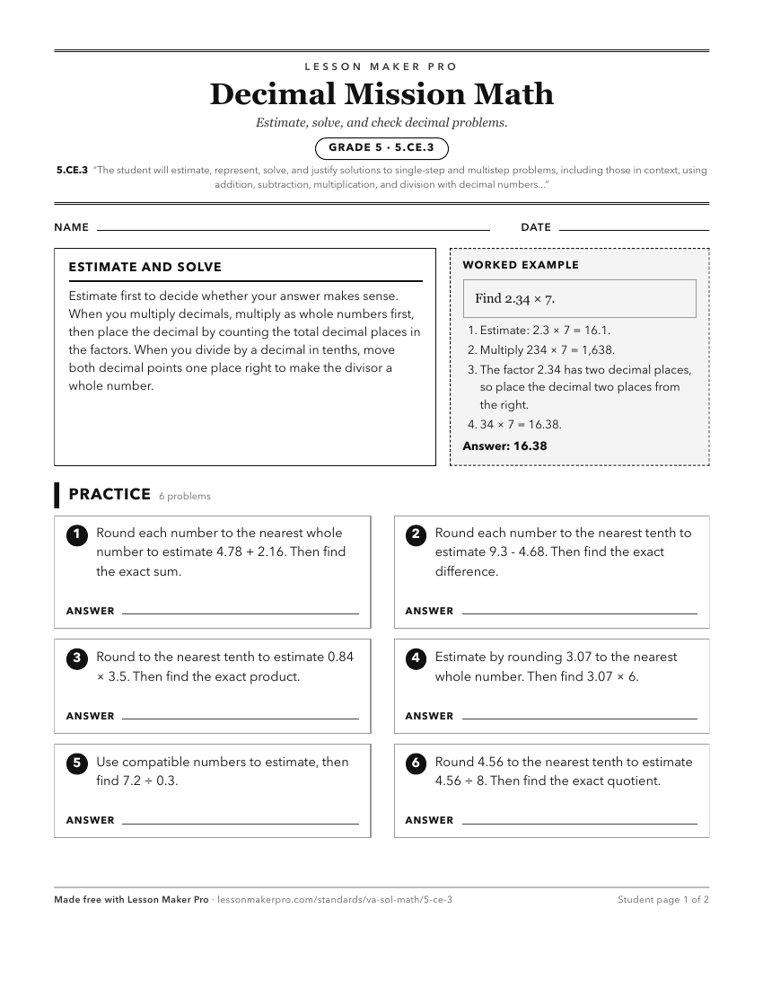 Preview of the 5.CE.3 printable worksheet