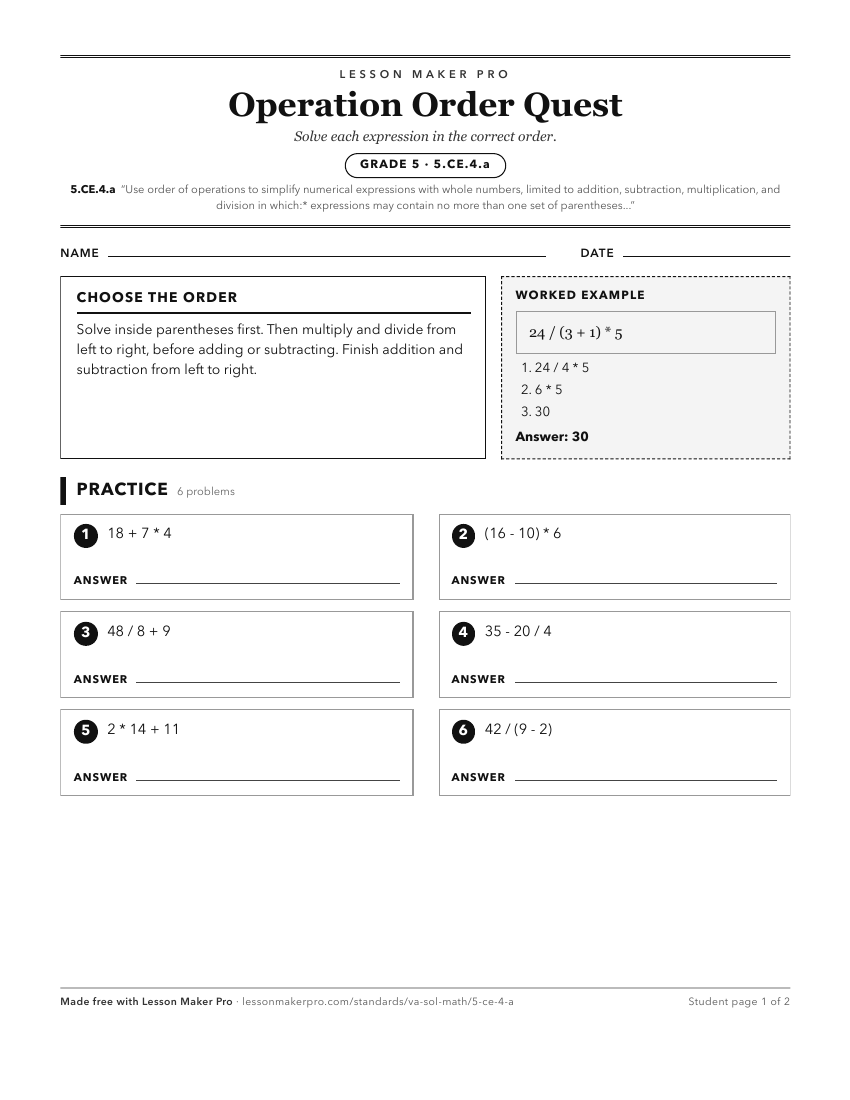 Preview of the 5.CE.4.a printable worksheet