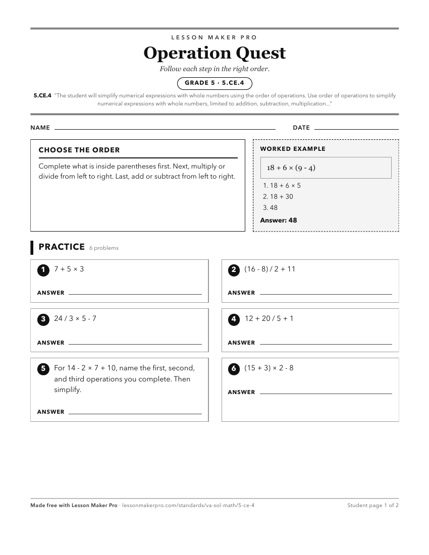 Preview of the 5.CE.4 printable worksheet