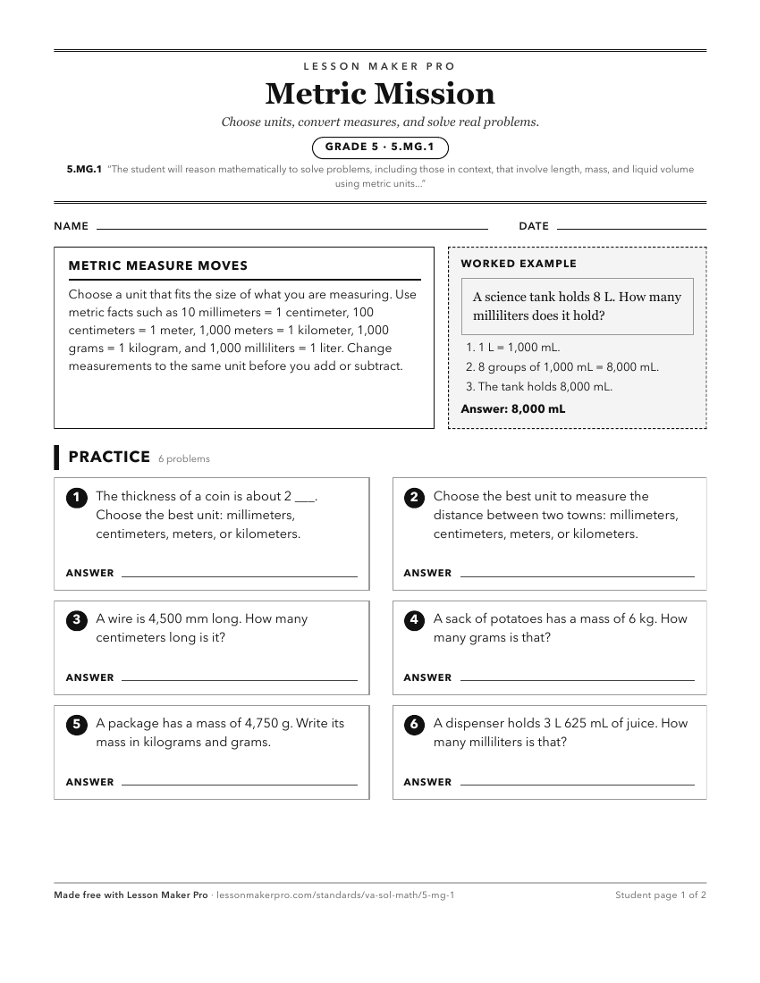 Preview of the 5.MG.1 printable worksheet