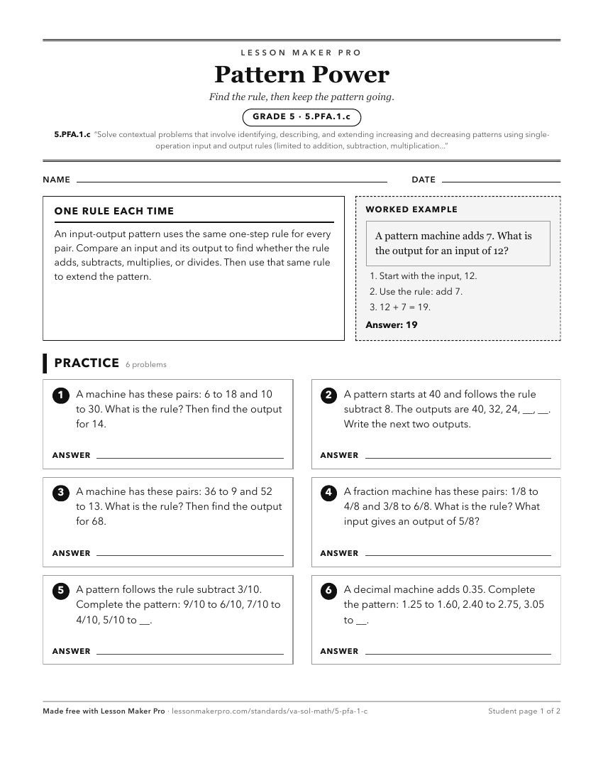 Preview of the 5.PFA.1.c printable worksheet