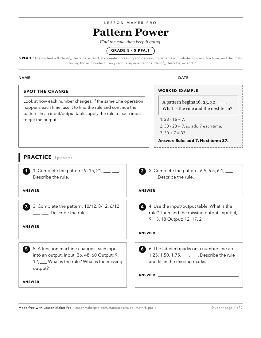 Preview of the 5.PFA.1 printable worksheet