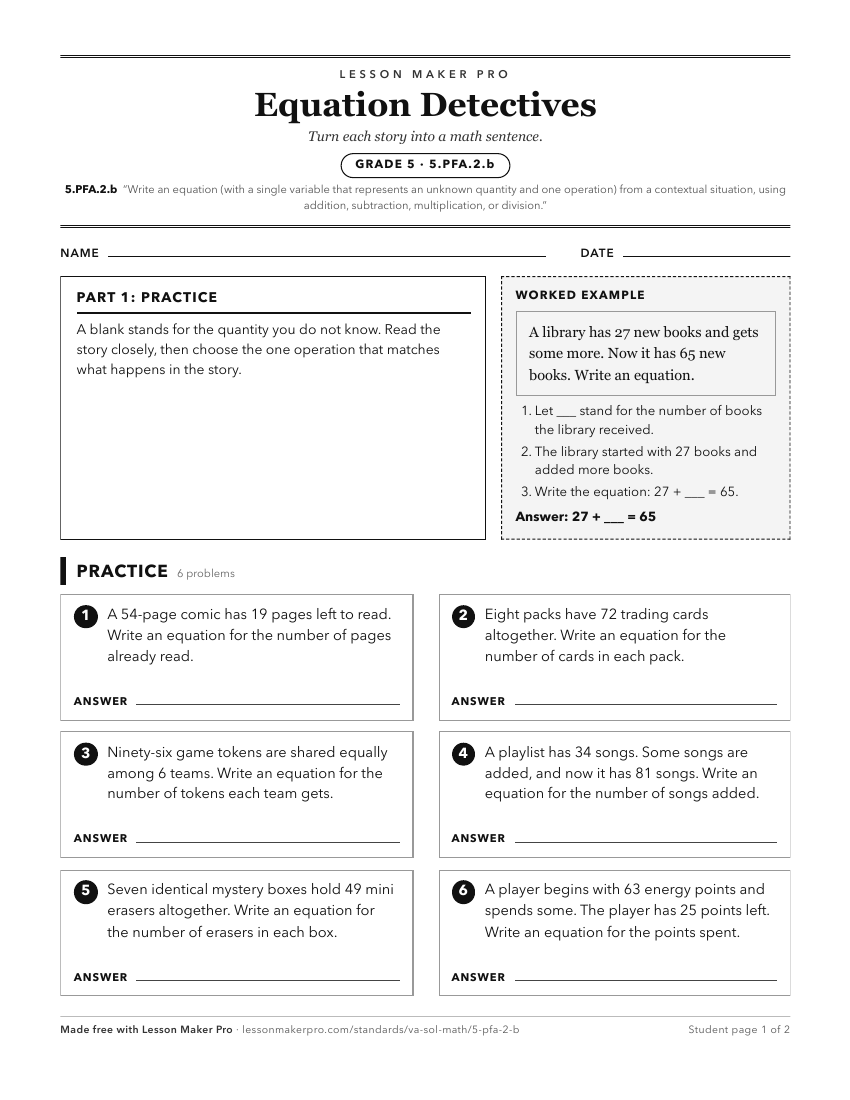 Preview of the 5.PFA.2.b printable worksheet