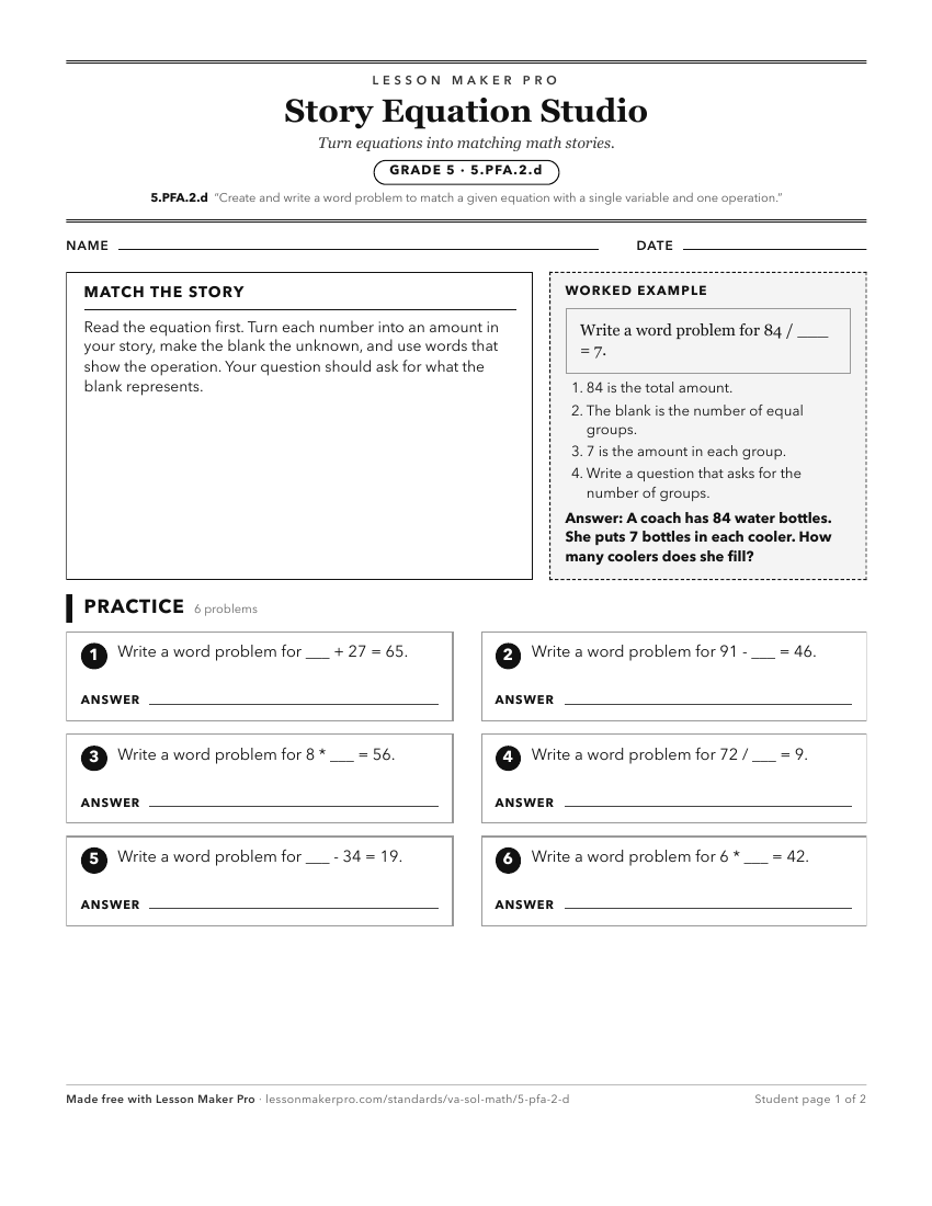 Preview of the 5.PFA.2.d printable worksheet