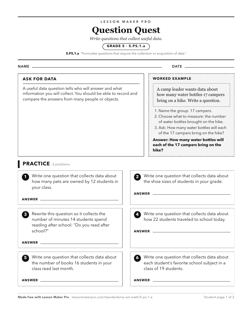 Preview of the 5.PS.1.a printable worksheet