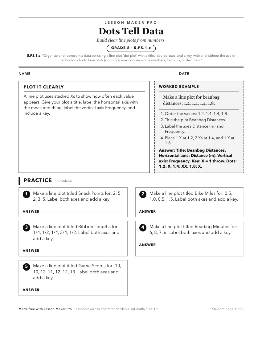 Preview of the 5.PS.1.c printable worksheet