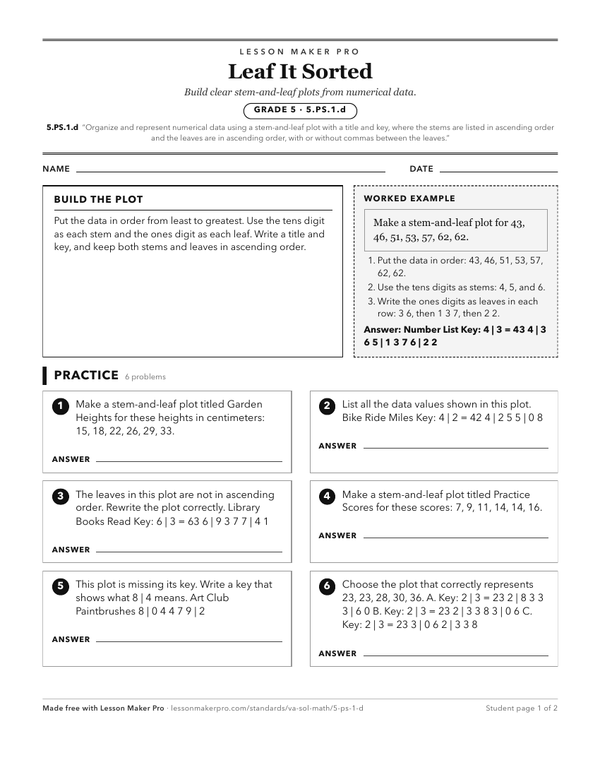Preview of the 5.PS.1.d printable worksheet