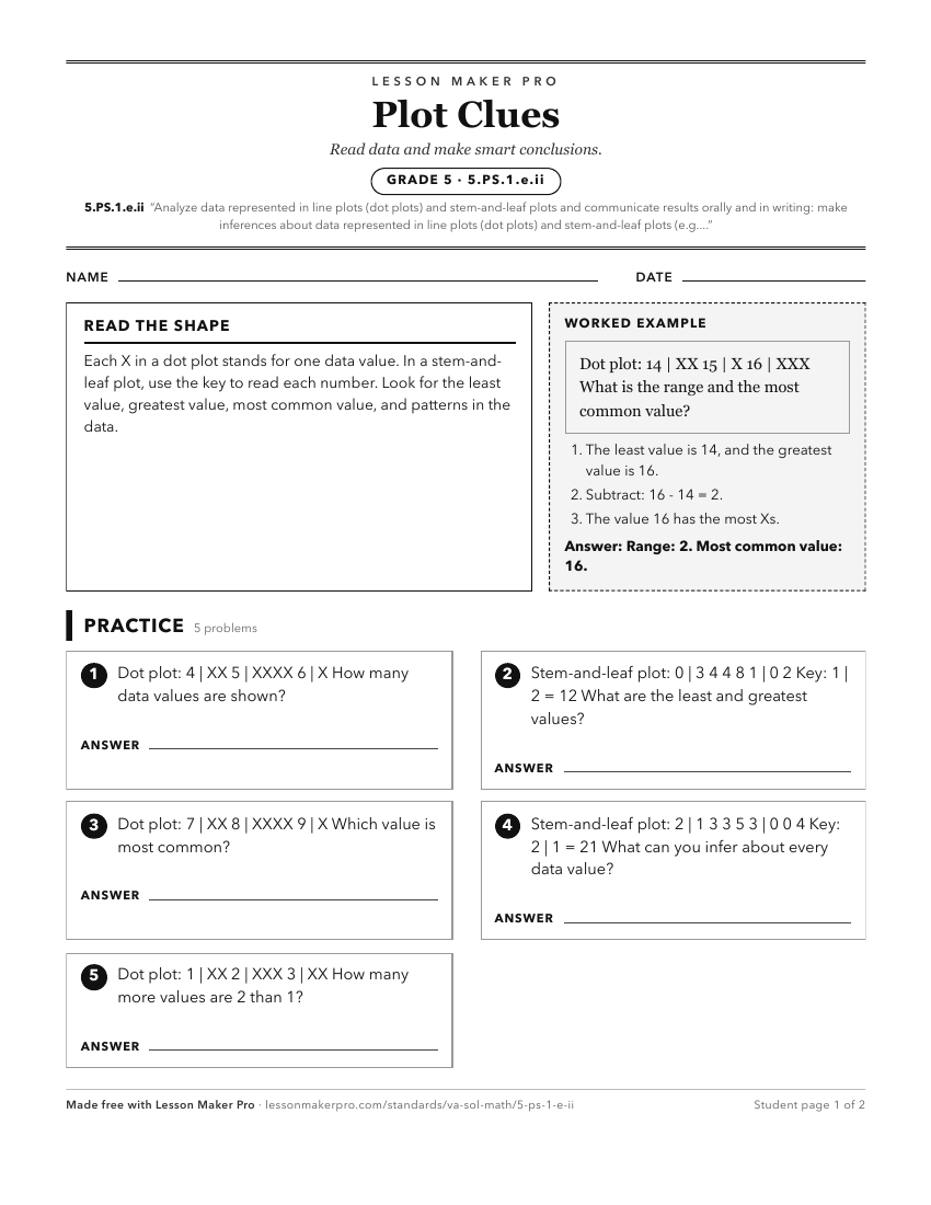 Preview of the 5.PS.1.e.ii printable worksheet