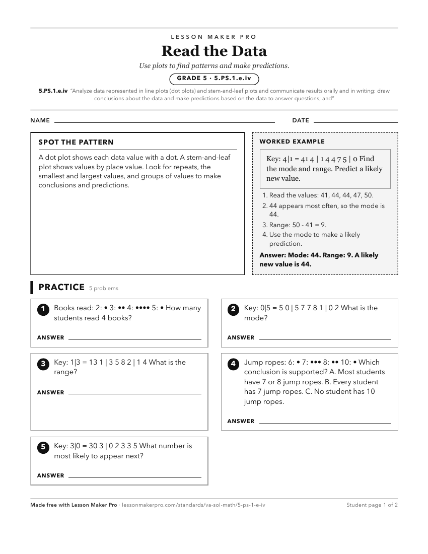 Preview of the 5.PS.1.e.iv printable worksheet