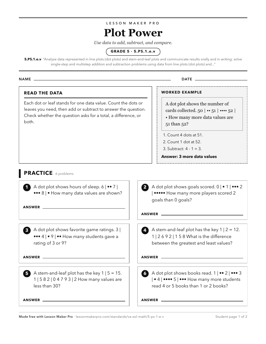 Preview of the 5.PS.1.e.v printable worksheet