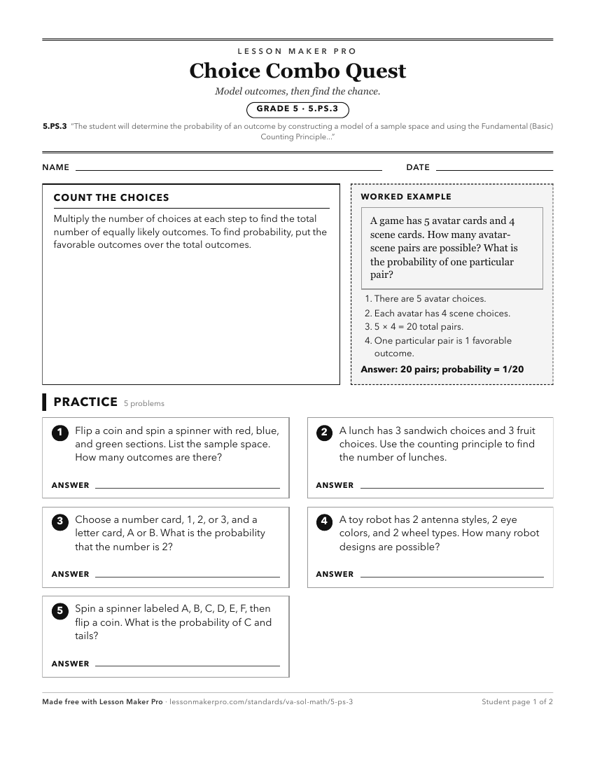 Preview of the 5.PS.3 printable worksheet