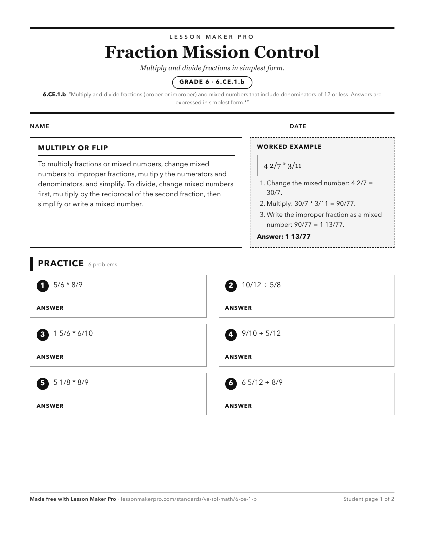 Preview of the 6.CE.1.b printable worksheet