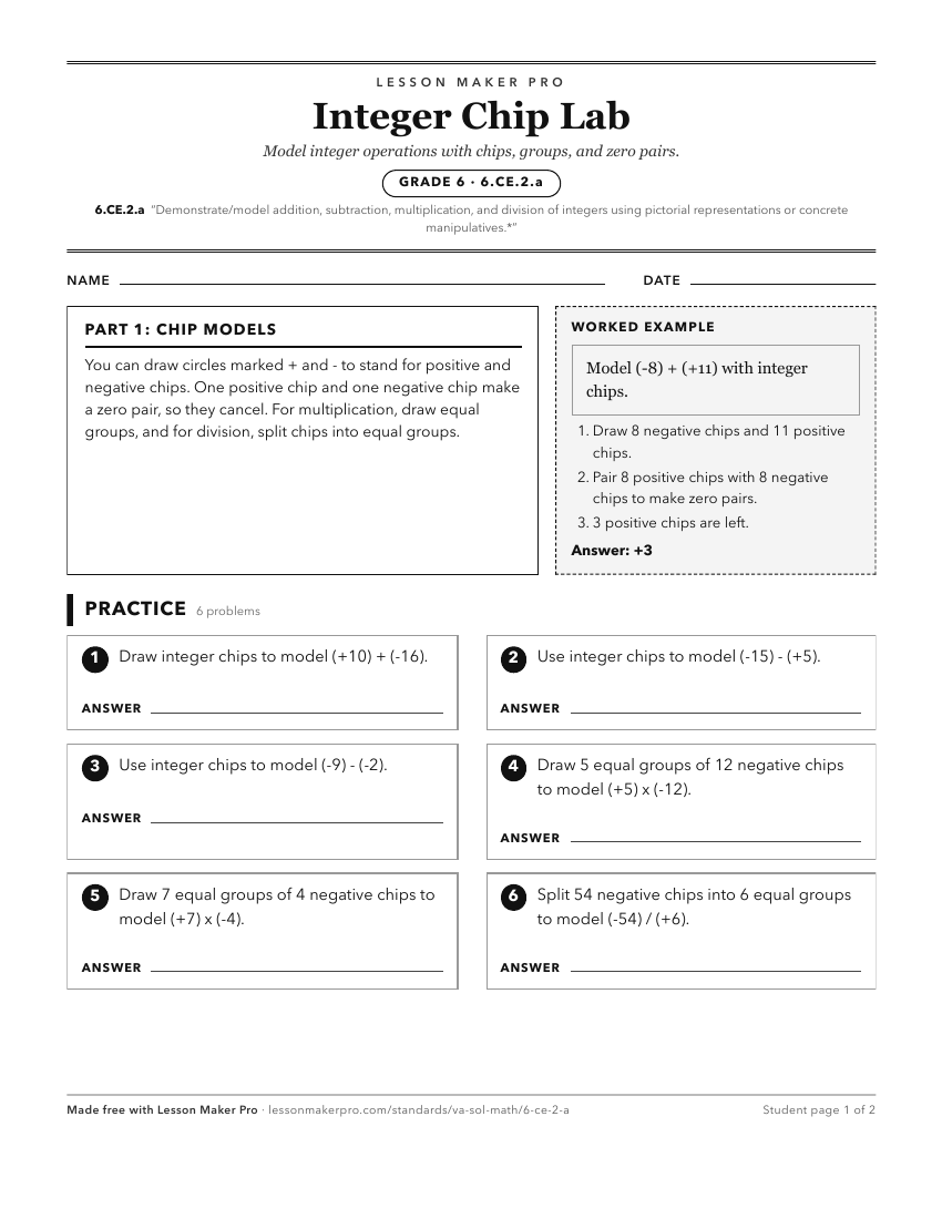 Preview of the 6.CE.2.a printable worksheet