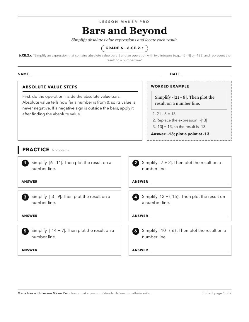 Preview of the 6.CE.2.c printable worksheet