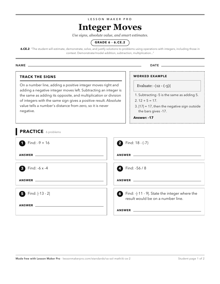 Preview of the 6.CE.2 printable worksheet