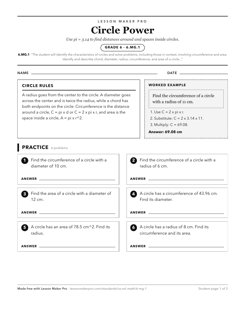 Preview of the 6.MG.1 printable worksheet