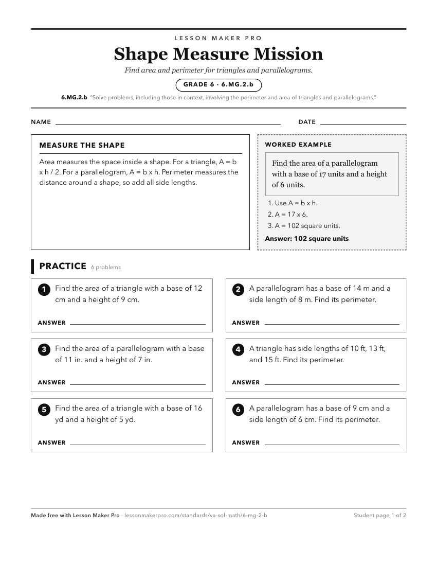 Preview of the 6.MG.2.b printable worksheet
