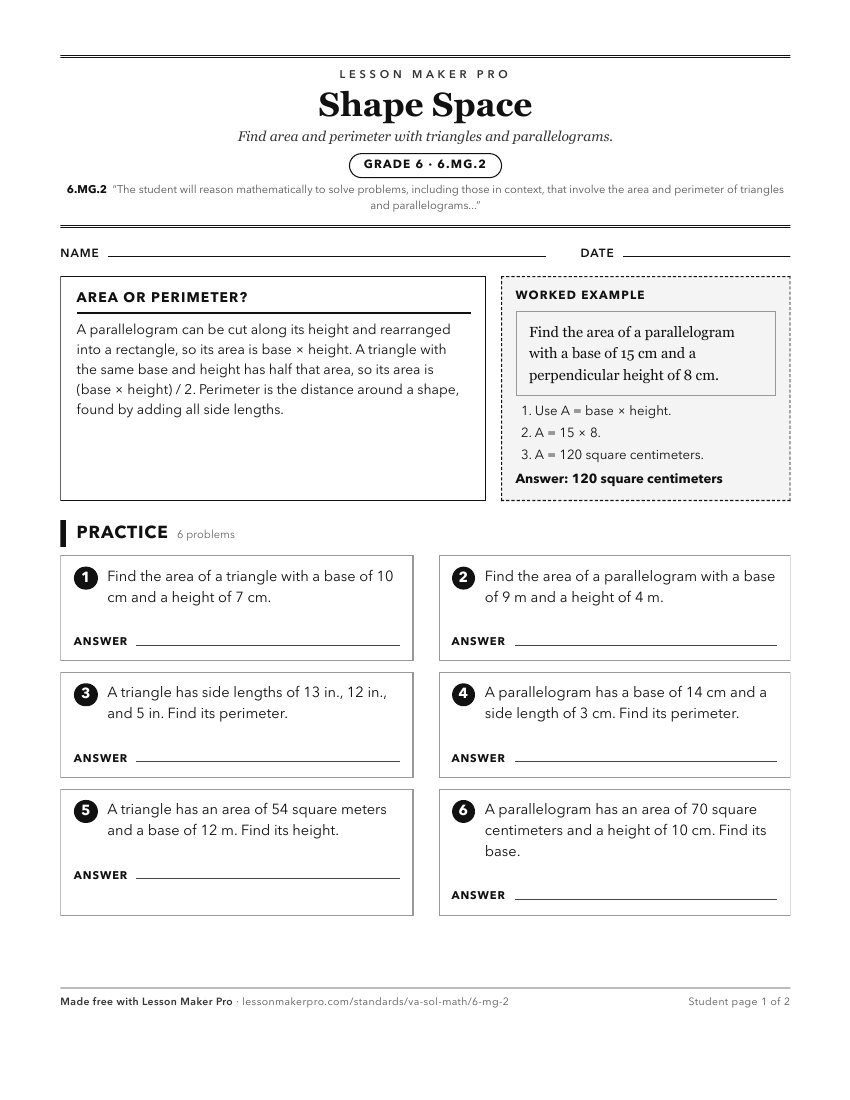 Preview of the 6.MG.2 printable worksheet
