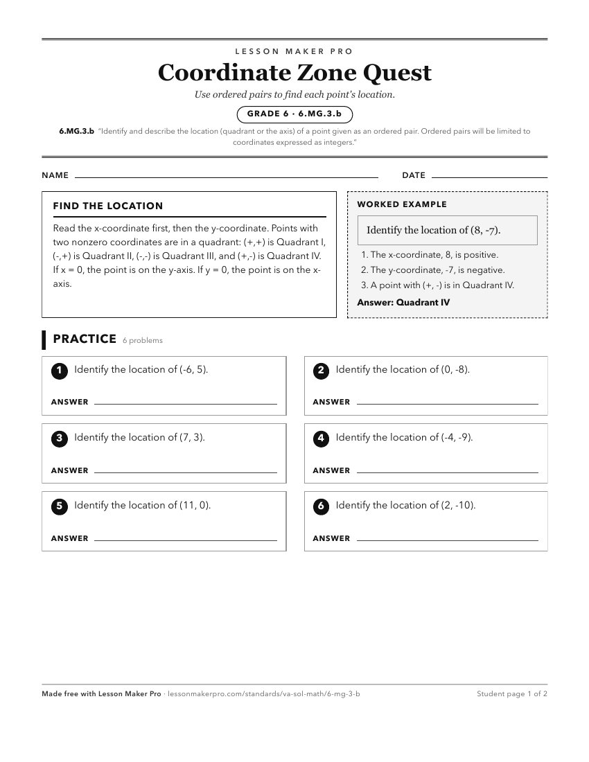 Preview of the 6.MG.3.b printable worksheet