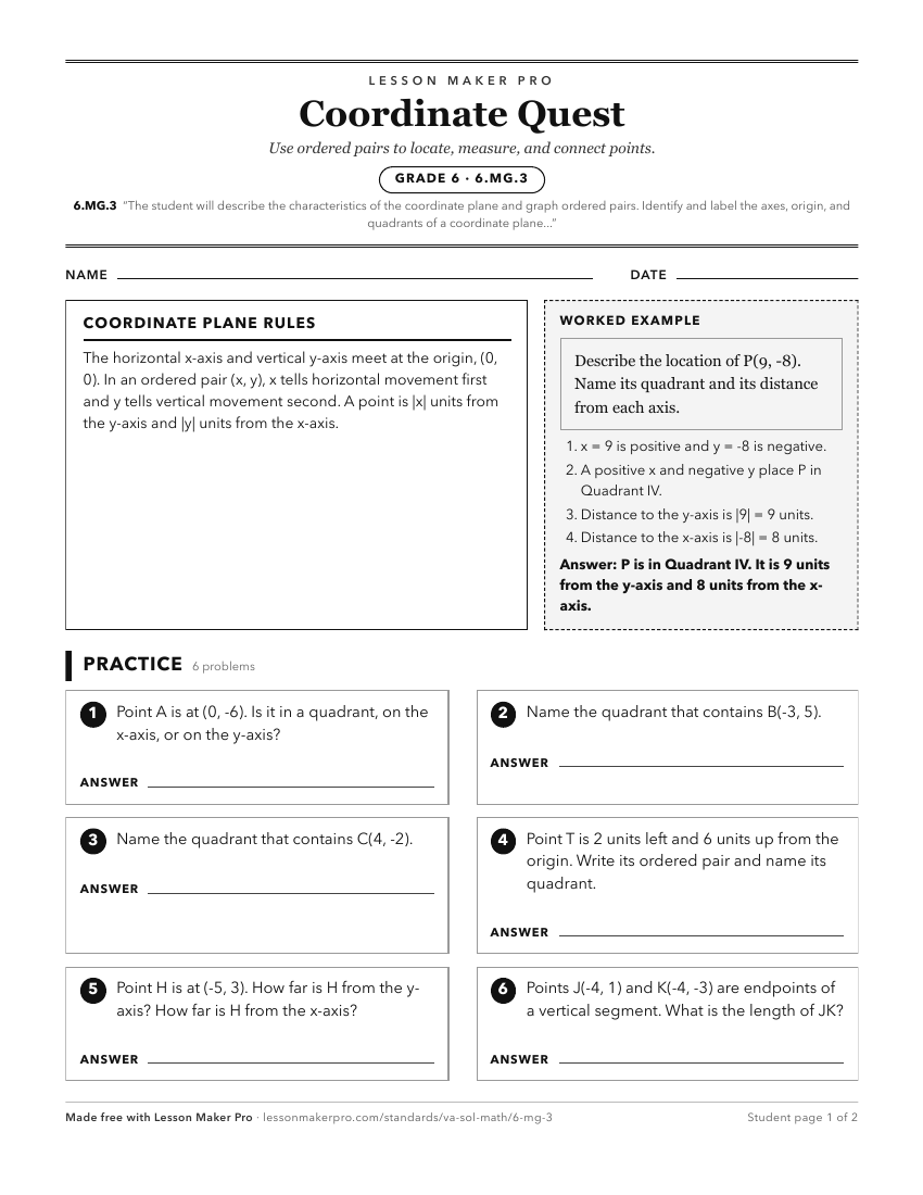 Preview of the 6.MG.3 printable worksheet